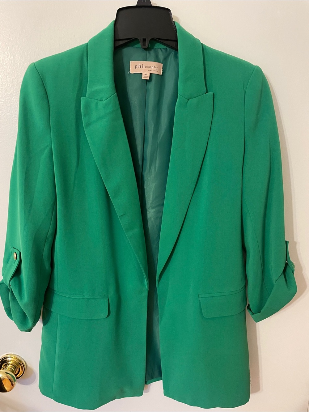 Philosophy Emerald Green Open Blazer with Rolled Sleeves